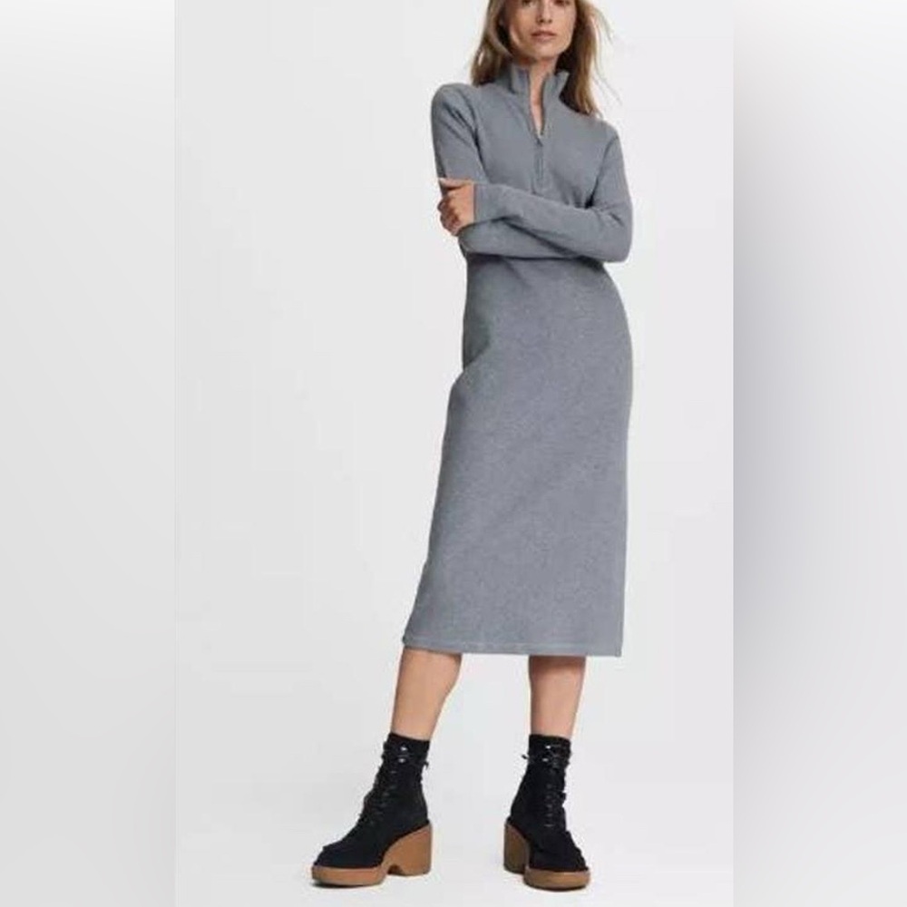 rag & bone Laila Zip-Front Ribbed Bodycon Dress Long Sleeve XS